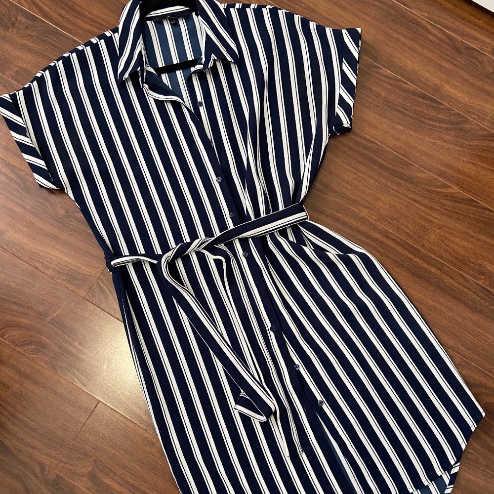 Belted Stripe Shirt Dress